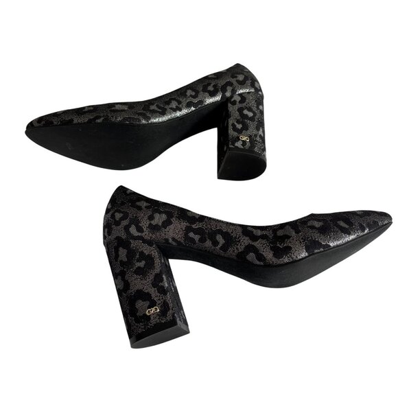 Cole Haan Leopard Print Chunky Heel Pumps Size 8.5 Black/Silver - Picture 4 of 11